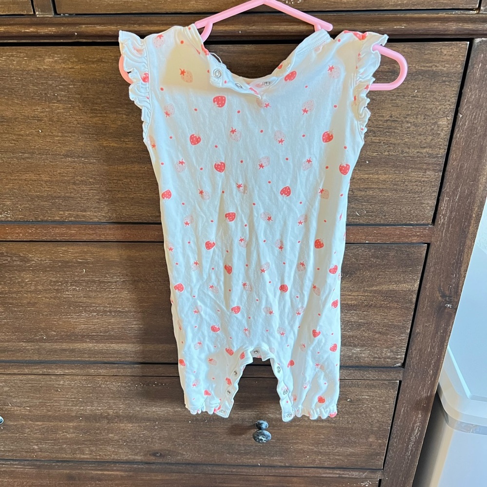 White Romper with Pink Strawberry Print